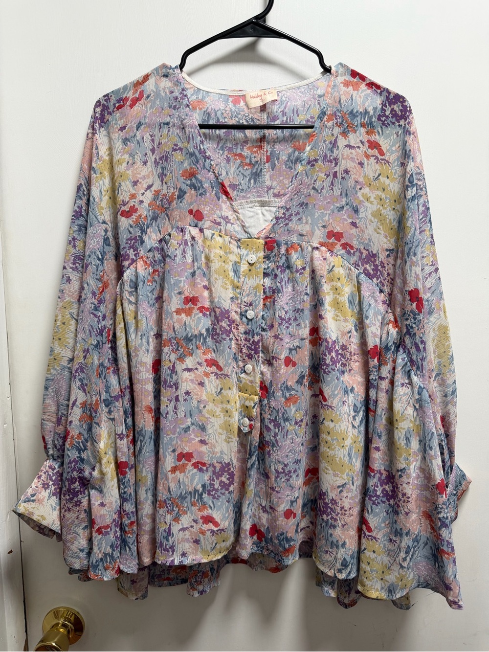 Hailey & Co Balloon Sleeve Multi Floral Lined Oversized Boho Peasant Sz S NWOT - Picture 3 of 10